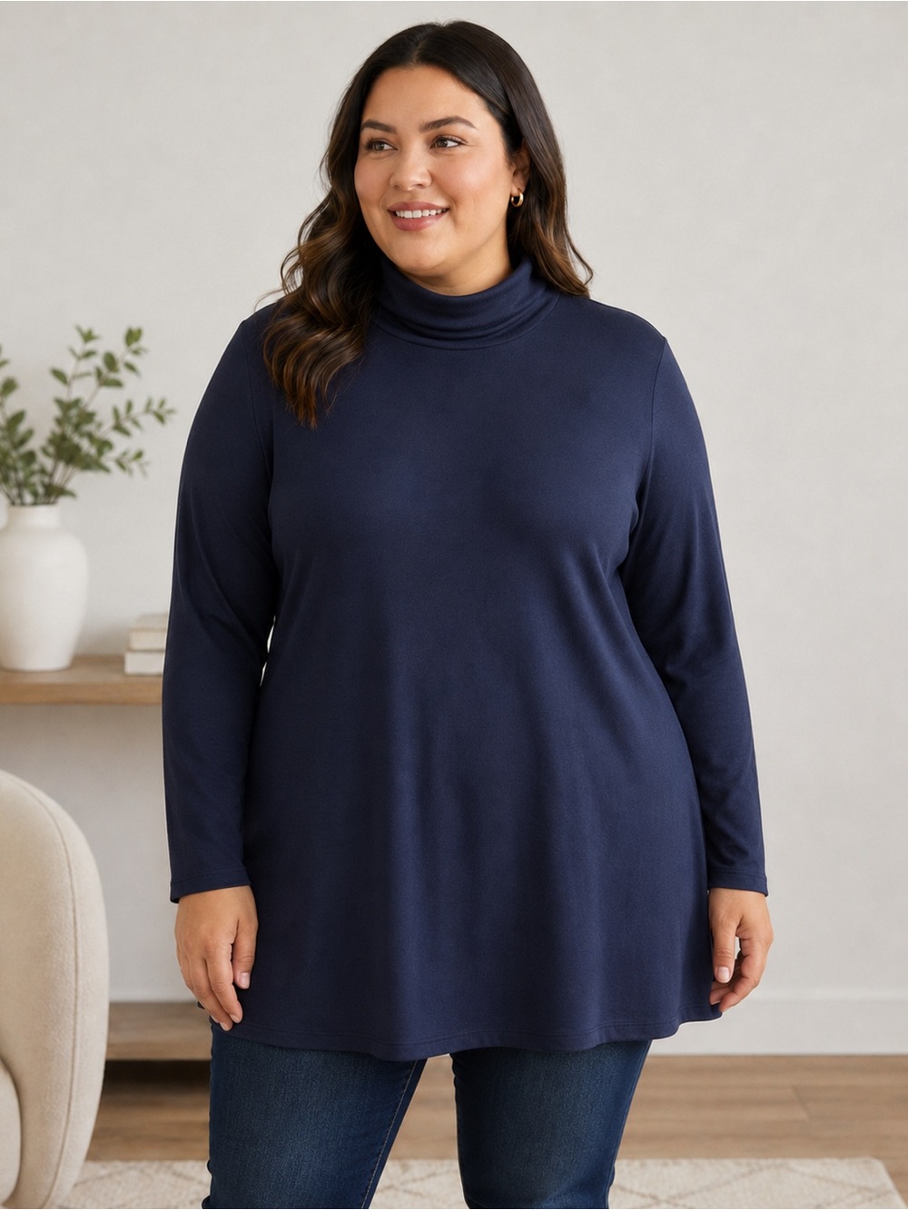 Lane Bryant Navy Ribbed Turtleneck Tunic Top Plus Size 22/24 Long Coastal Preppy